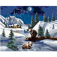 Zuty - Painting by Numbers - Bear By The River, Cottage And Moon (D. Rusty Rust), 40X50 Cm, Canvas+F - Painting by Numbers