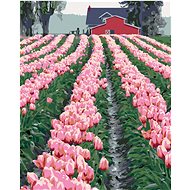 Zuty - Painting by Numbers - Pink Tulips at the Barn (Dennis Frates), 40X50 Cm, Canvas+Frame - Painting by Numbers