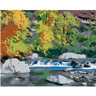 Zuty - Painting by Numbers - Stream and Autumn Forest (Dennis Frates), 40X50 Cm, Canvas+Frame - Painting by Numbers