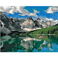 Zuty - Painting by Numbers - Mountains and Boat on the Lake (Dennis Frates), 40X50 Cm, Canvas+Frame - Painting by Numbers