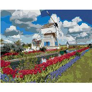 Zuty - Painting by Numbers - Windmill and Tulips (Dennis Frates), 80X100 Cm, Canvas+Frame - Painting by Numbers