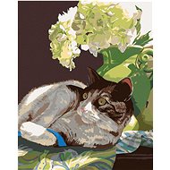 Zuty - Painting by Numbers - Lying Cat Under a Flower (Mardell Schuster), 40X50 Cm, Canvas+Frame - Painting by Numbers