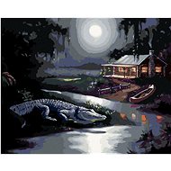 Zuty - Painting By Numbers - Alligator On The Shore And Cottage At Full Moon (D. Rusty Rust), 40X50  - Painting by Numbers