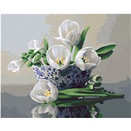 Zuty - Painting By Numbers - Still Life White Tulips In Blue And White Bowl (Pieter Wagemans), 40X50 - Painting by Numbers