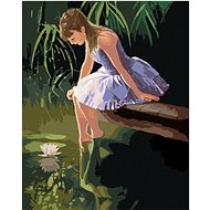Zuty - Painting by Numbers - Girl Sitting by a Pond and a Water Lily (Pieter Wagemans), 40X50 Cm, Ca - Painting by Numbers