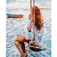 Zuty - Painting by Numbers - Girl on Wooden Swing, 40X50 Cm, Canvas+Frame - Painting by Numbers