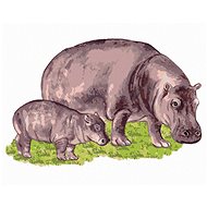 Zuty - Painting by Numbers - Hippo And His Cub, 40X50 Cm, Canvas+Frame - Painting by Numbers