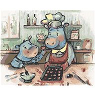 Zuty - Painting by Numbers - Hippo Cooking, 40X50 Cm, Canvas+Frame - Painting by Numbers