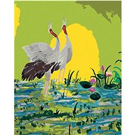 Zuty - Painting by Numbers - Two Cranes on Green Background, 40X50 Cm, Canvas+Frame - Painting by Numbers
