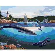 Zuty - Painting by Numbers - Whales and Coastal City (Robert Johnson), 40X50 Cm, Canvas+Frame - Painting by Numbers