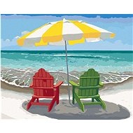 Zuty - Painting by Numbers - Wooden Chair with Umbrella on the Beach (Robert Johnson), 40X50 Cm, Can - Painting by Numbers
