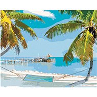 Zuty - Painting by Numbers - Beach With Swing Between Palm Trees (Ted Davis), 40X50 Cm, Canvas+Frame - Painting by Numbers