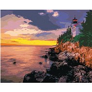Zuty - Painting by Numbers - Lighthouse on a Cliff and Sunset, Usa (Ted Davis), 40X50 Cm, Canvas+Fra - Painting by Numbers