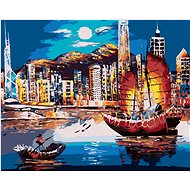 Zuty - Painting by Numbers - Hong Kong Harbour, 40X50 Cm, Canvas+Frame - Painting by Numbers