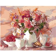 Zuty - Painting by Numbers - Flowers In White Vase With White Cup, 80X100 Cm, Canvas+Frame - Painting by Numbers