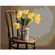 Zuty – Maľovanie Podľa Čísel – Žlté Tulipány V Kanvici Na Mlieko Na Stoličke, 80 × 100 cm, Plátno + Rám - Maľovanie podľa čísel