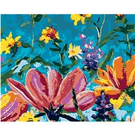 Zuty - Painting by Numbers - Mixed Flowers on Blue Background, 40X50 Cm, Canvas+Frame - Painting by Numbers