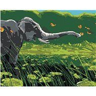 Zuty - Painting by Numbers - Elephant and Butterflies, 80X100 Cm, Canvas+Frame - Painting by Numbers