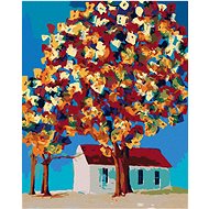 Zuty - Painting by Numbers - Colored Trees and House, 40X50 Cm, Canvas+Frame - Painting by Numbers