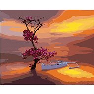 Zuty - Painting by Numbers - Boat With Beautifully Blooming Tree, 40X50 Cm, Canvas+Frame - Painting by Numbers