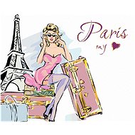 Zuty - Painting By Numbers - Woman With Suitcases At The Eiffel Tower, 40X50 Cm, Canvas+Frame - Painting by Numbers