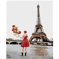 Zuty - Painting by Numbers - Eiffel Tower and Woman with Balloons, 40X50 Cm, Canvas+Frame - Painting by Numbers