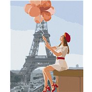 Zuty - Painting by Numbers - Eiffel Tower and Woman with Red Balloons, 40X50 Cm, Canvas+Frame - Painting by Numbers