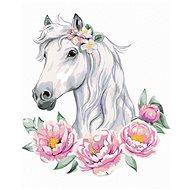 Zuty - Painting by Numbers - White Horse With Peonies, 40X50 Cm, Canvas+Frame - Painting by Numbers