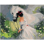 Zuty - Painting by Numbers - Girl In White Dress And Horse, 40X50 Cm, Canvas+Frame - Painting by Numbers
