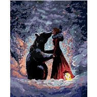 Zuty - Painting by Numbers - Girl in Red Dress and Bear, 40X50 Cm, Canvas+Frame - Painting by Numbers