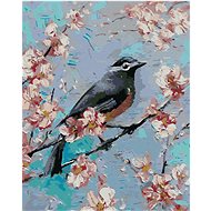 Zuty - Painting by Numbers - Bird On Cherry Tree, 40X50 Cm, Canvas+Frame - Painting by Numbers
