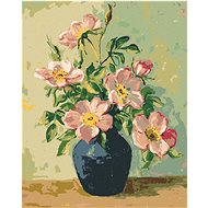 Zuty - Painting by Numbers - Pink Flowers In Blue Vase, 40X50 Cm, Canvas+Frame - Painting by Numbers