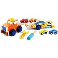 Wooden Tow Truck  - 5 cars, Screwdriver and Wrench - Wooden Toy