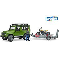 Bruder Leisure - Land Rover Defender pótkocsival, motorkerékpárral és sofőrrel - Játék autó