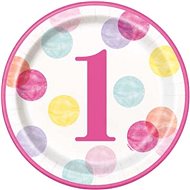 Plates 1. Birthday pink with dots - 22 cm - 8 pcs - Set of Plates