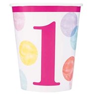 Paper cups 1. Birthday pink with polka dots 270 ml, 8 pcs - Drinking Cup