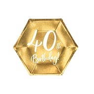 Paper Plates 40 Years - Gold - 20cm, 6 pcs - Set of Plates