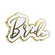 Bride party metal badge, white-gold, 3,5 x 2cm - Party Accessories