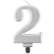 Birthday cake candle - 2 - metallic silver - 8 cm - Candle
