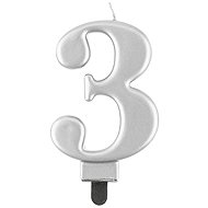 Birthday cake candle - 3 - metallic silver - 8 cm - Candle