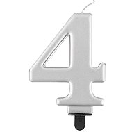 Birthday cake candle - 4 - metallic silver - 8 cm - Candle