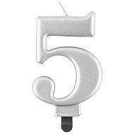 Birthday cake candle - 5 - metallic silver - 8 cm - Candle