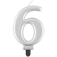 Birthday cake candle - 6 - metallic silver - 8 cm - Candle