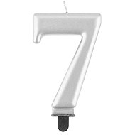 Birthday cake candle - 7 - metallic silver - 8 cm - Candle