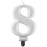 Birthday cake candle - 8 - metallic silver - 8 cm - Candle