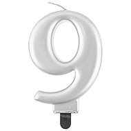 Birthday cake candle - 9 - metallic silver - 8 cm - Candle