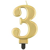 Birthday cake candle - 3 - metallic gold - 8 cm - Candle