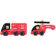 CUBIKA 15559 Firefighters - Wooden Car with Helicopter - Toy Car