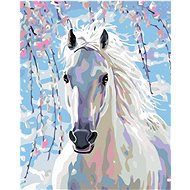 Painting by Numbers - White Horse, 80x100 cm, stretched canvas on frame - Painting by Numbers