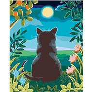 Painting by Numbers - Cat and Moon, 40x50 cm, stretched canvas on frame - Painting by Numbers